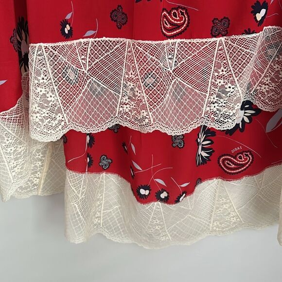Zadig & Voltaire Joslin Daisy Red Silk Floral Skirt Size 40EU/8US Lace Trim Boho - Picture 5 of 13